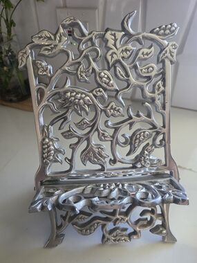 Ornate Silver-Tone Decorative Book/Tablet Stand
